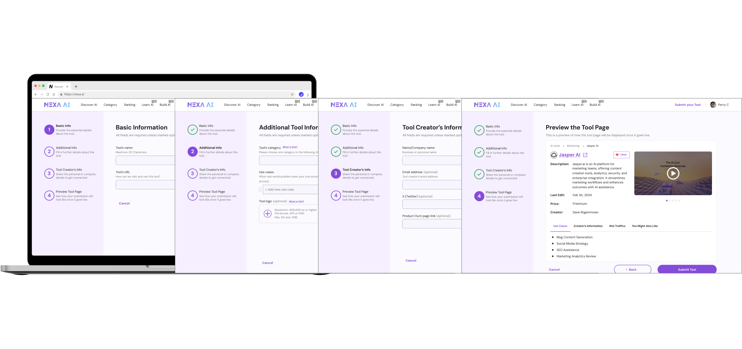NexaAI project homepage showing the tool submission interface